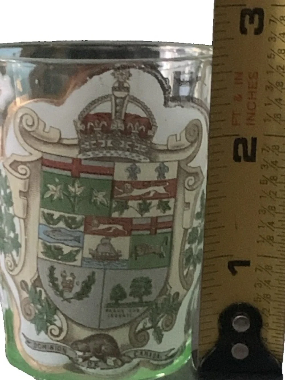 Vintage Dominion Glass Early Canadian Canada Coat of Arms Shot Glass Shotglass